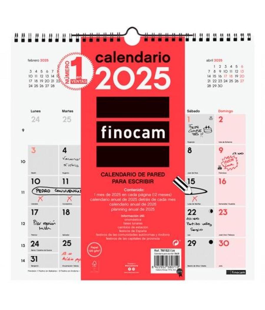 Finocam calendario de pared para escribir 300x300mm neutro 2025