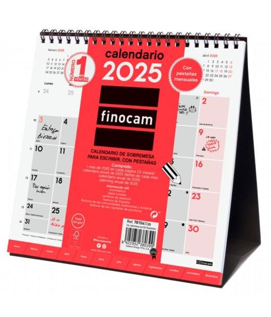 Finocam calendario de sobremesa para escribir s-190x190mm con pestañas neutro 2025