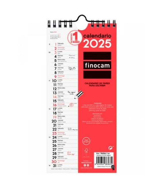 Finocam calendario de pared para escribir largo s-110x235mm neutro 2025