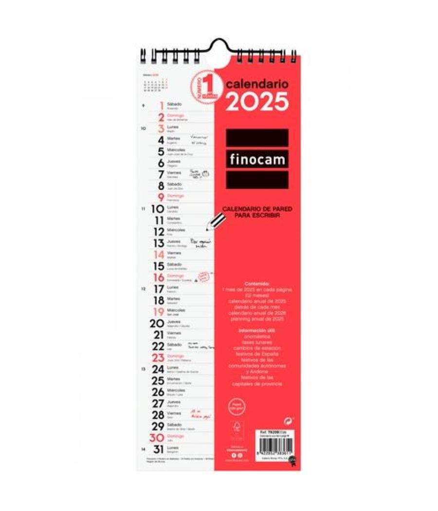 Finocam calendario de pared para escribir largo m-130x330mm neutro 2025