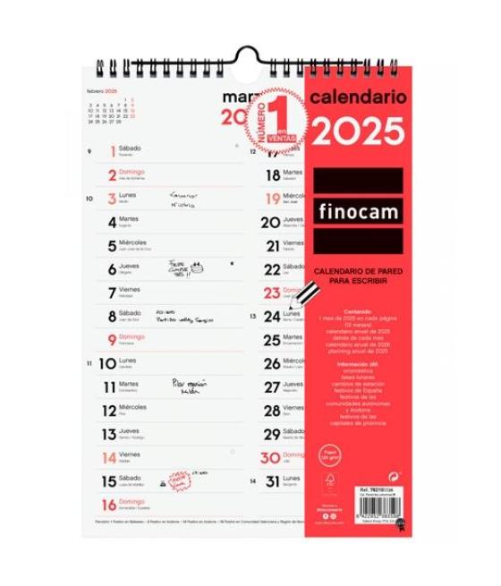 Finocam calendario de pared para escribir dos columnas m-210x300mm neutro 2025