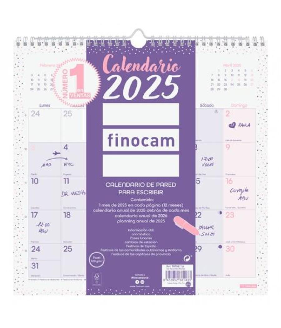 Finocam calendario de pared para escribir 300x300mm chic morado 2025