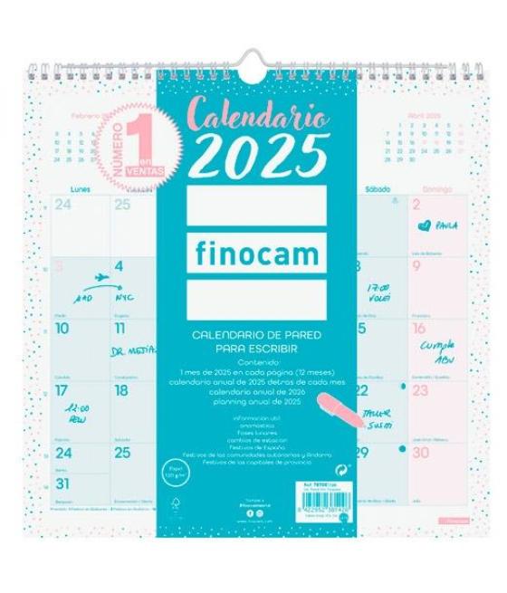 Finocam calendario de pared para escribir 300x300mm chic turquesa 2025