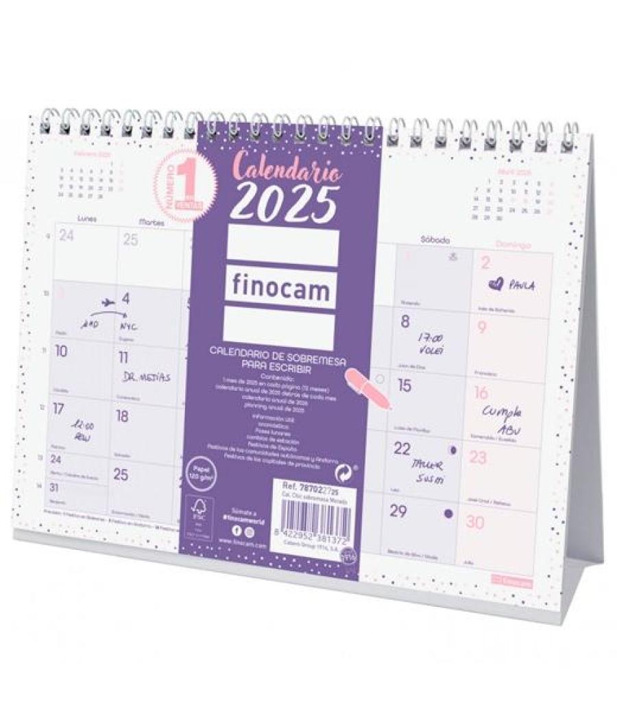 Finocam calendario de sobremesa para escribir s-210x150mm chic morado 2025