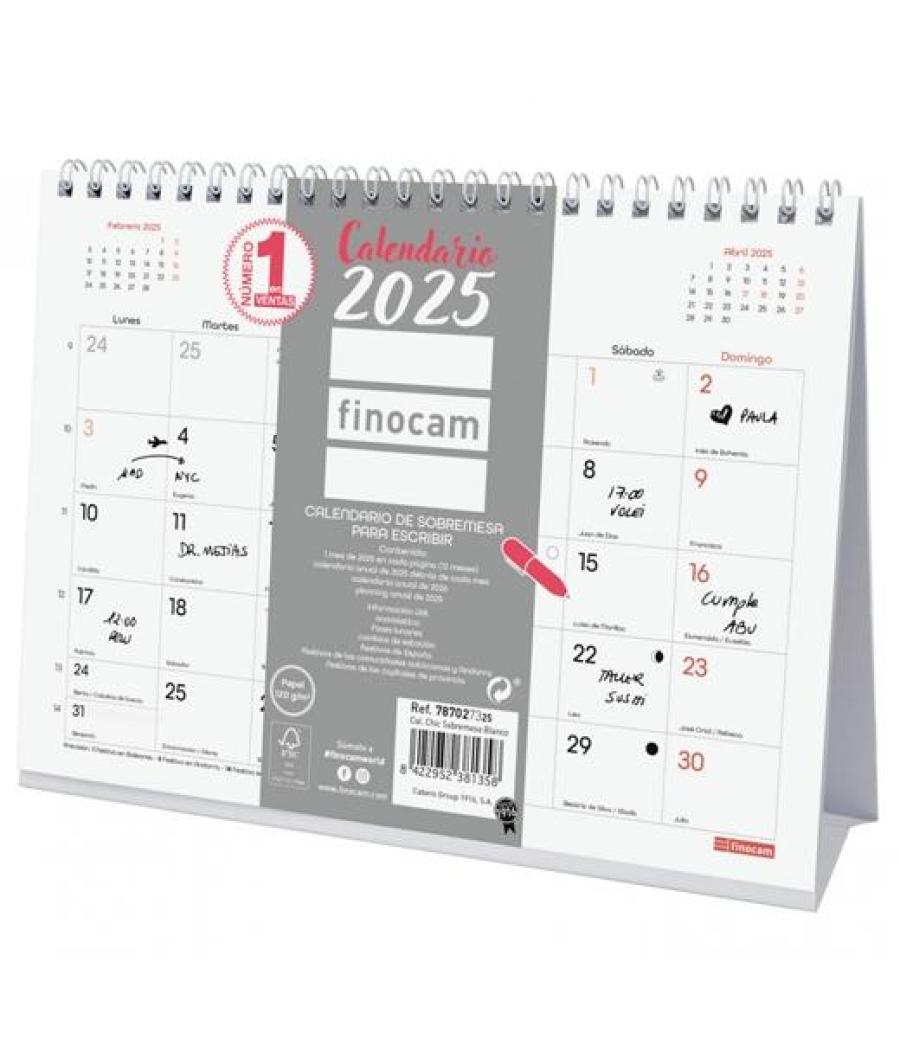 Finocam calendario de sobremesa para escribir s-210x150mm chic blanco 2025