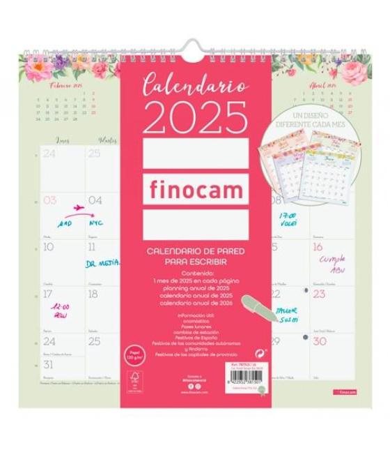 Finocam calendario de pared para escribir 300x300mm design 2025