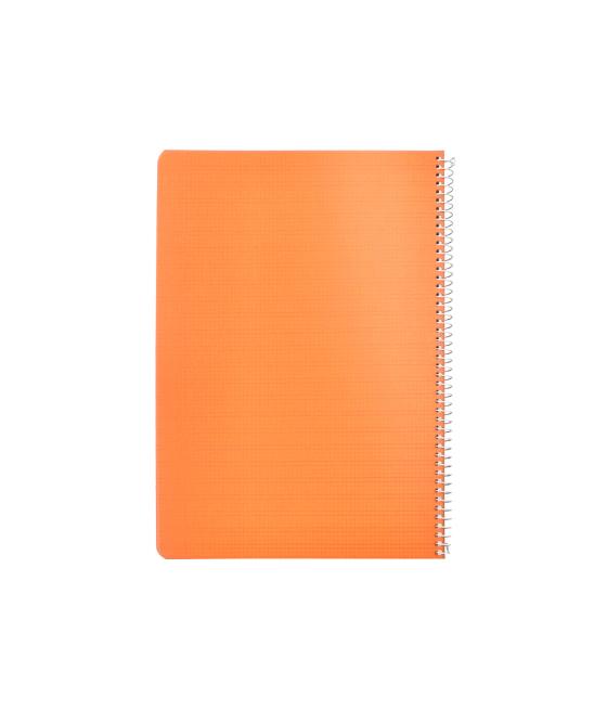 Cuaderno espiral liderpapel din a4 pautaguia tapa plástico80h 90gr cuadro pautado 3mm con margen color naranja