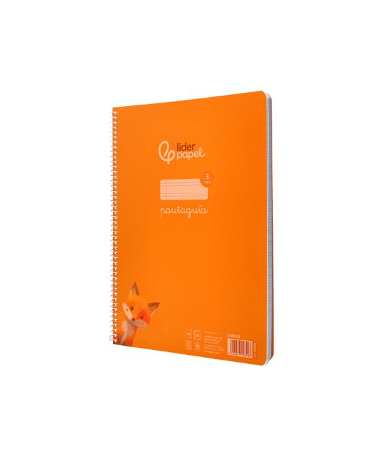 Cuaderno espiral liderpapel din a4 pautaguia tapa plástico80h 90gr cuadro pautado 3mm con margen color naranja