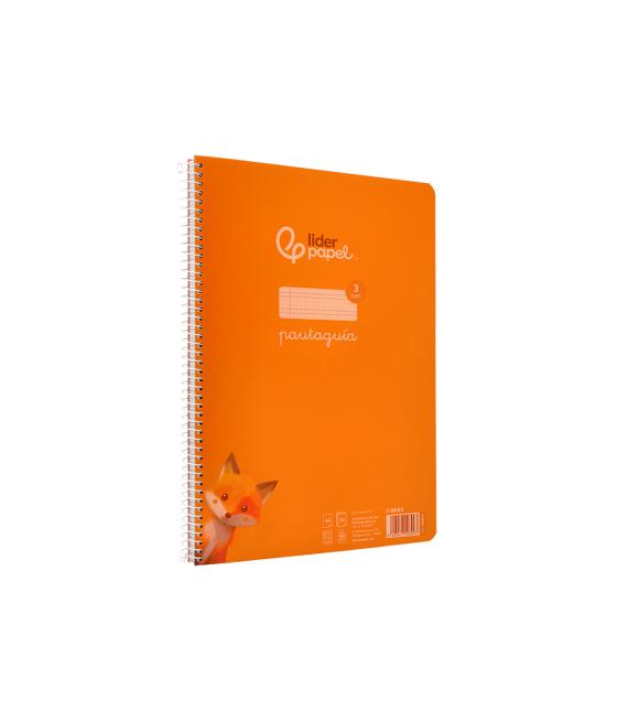 Cuaderno espiral liderpapel din a4 pautaguia tapa plástico80h 90gr cuadro pautado 3mm con margen color naranja