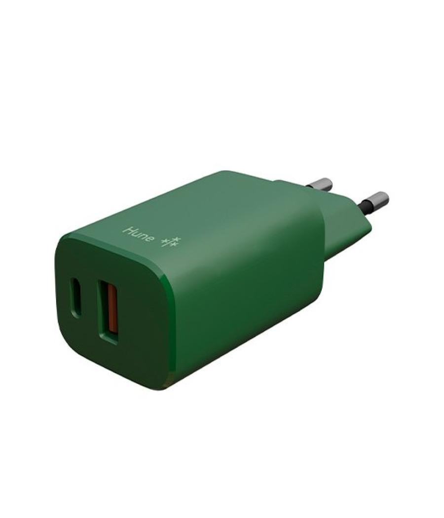 Cargador hune eco 2 puertos 20w usb-c usb-a bosque