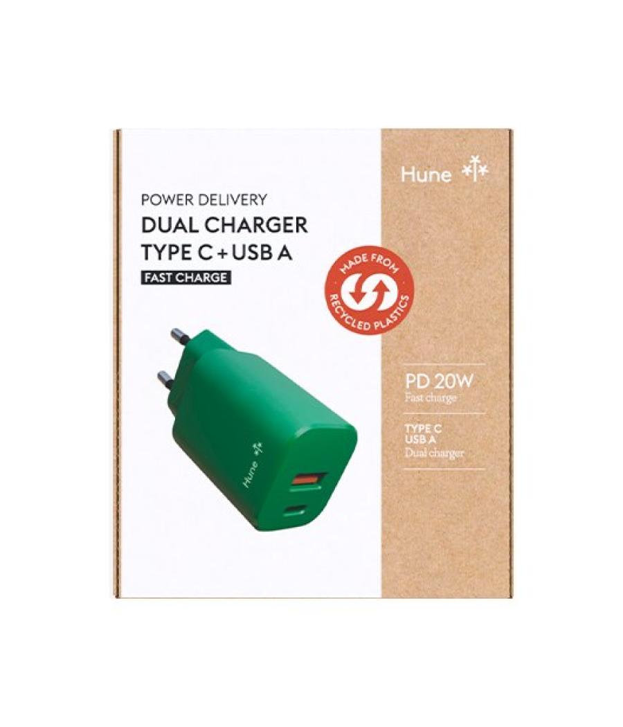 Cargador hune eco 2 puertos 20w usb-c usb-a bosque