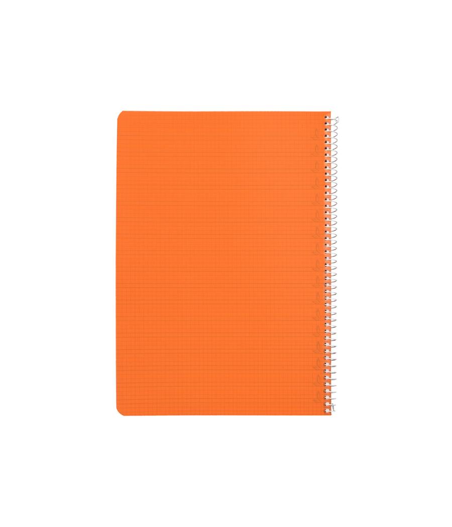 Cuaderno espiral liderpapel din a4 pautaguia tapa plástico80h 90gr cuadro pautado 4mm con margen color naranja