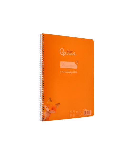 Cuaderno espiral liderpapel din a4 pautaguia tapa plástico80h 90gr cuadro pautado 4mm con margen color naranja