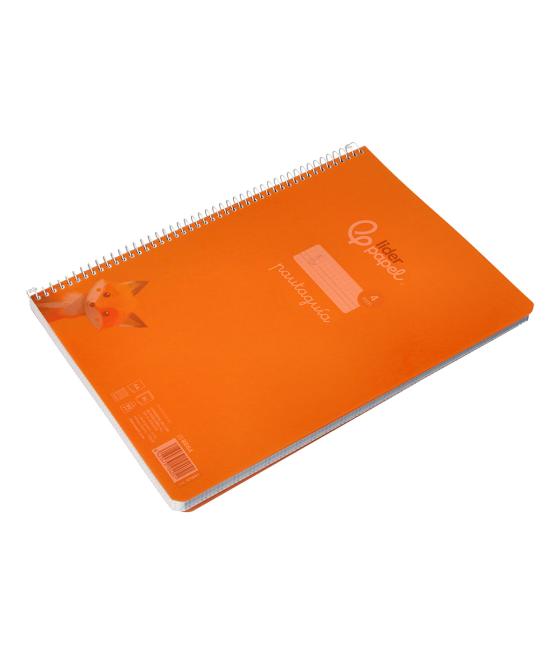 Cuaderno espiral liderpapel din a4 pautaguia tapa plástico80h 90gr cuadro pautado 4mm con margen color naranja