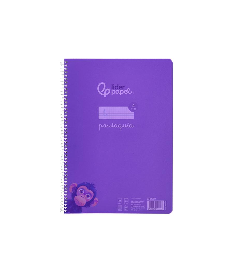 Cuaderno espiral liderpapel din a4 pautaguia tapa plástico80h 90gr cuadro pautado 4mm con margen color lila