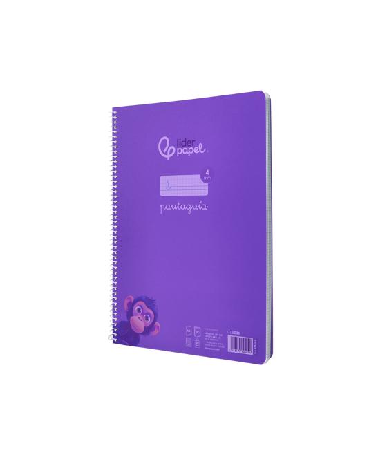 Cuaderno espiral liderpapel din a4 pautaguia tapa plástico80h 90gr cuadro pautado 4mm con margen color lila