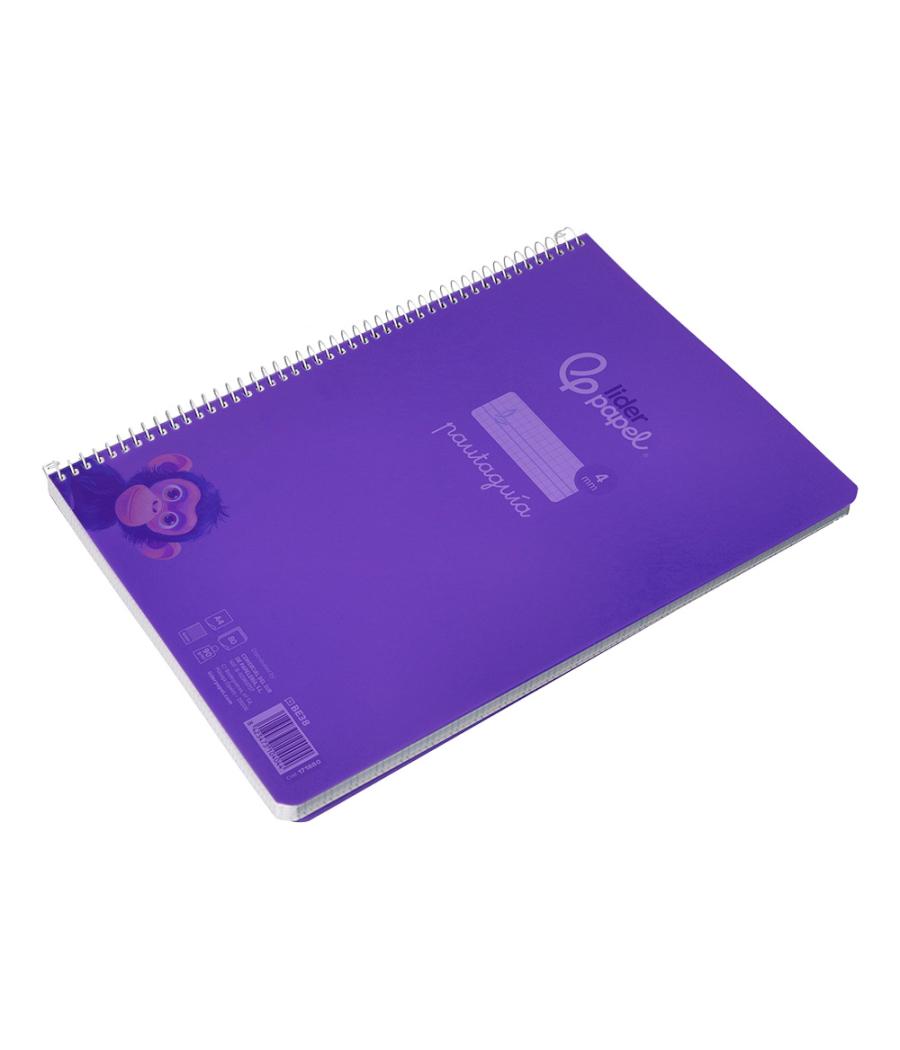 Cuaderno espiral liderpapel din a4 pautaguia tapa plástico80h 90gr cuadro pautado 4mm con margen color lila