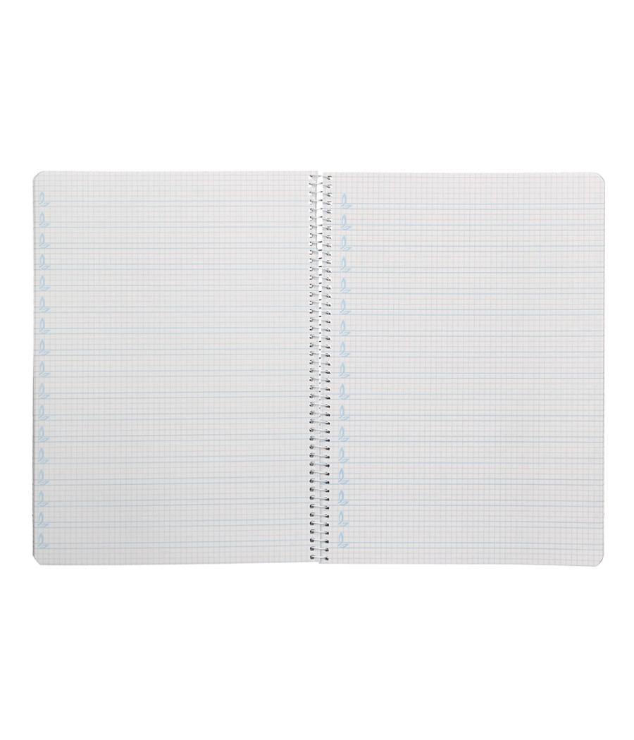 Cuaderno espiral liderpapel din a4 pautaguia tapa plástico80h 90gr cuadro pautado 4mm con margen color lila