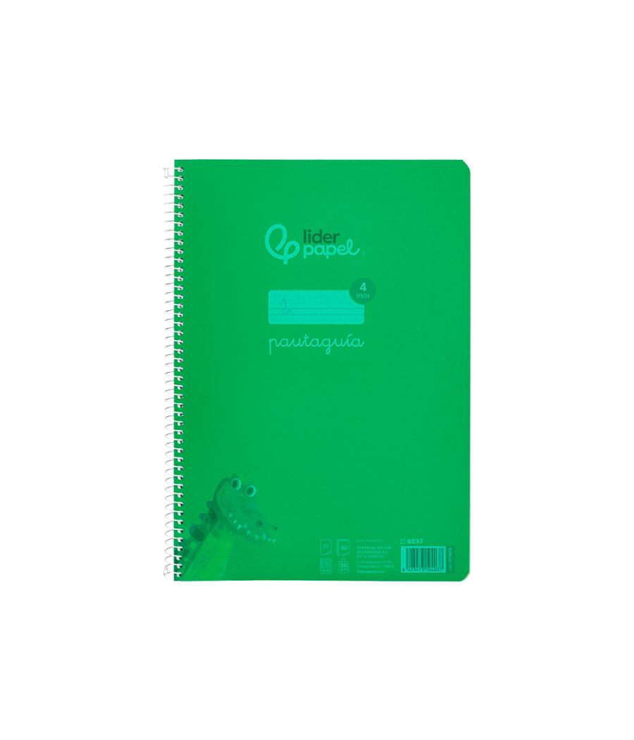 Cuaderno espiral liderpapel din a4 pautaguia tapa plástico80h 90gr cuadro pautado 4mm con margen color verde