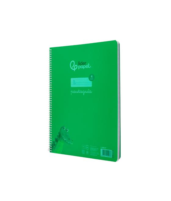 Cuaderno espiral liderpapel din a4 pautaguia tapa plástico80h 90gr cuadro pautado 4mm con margen color verde