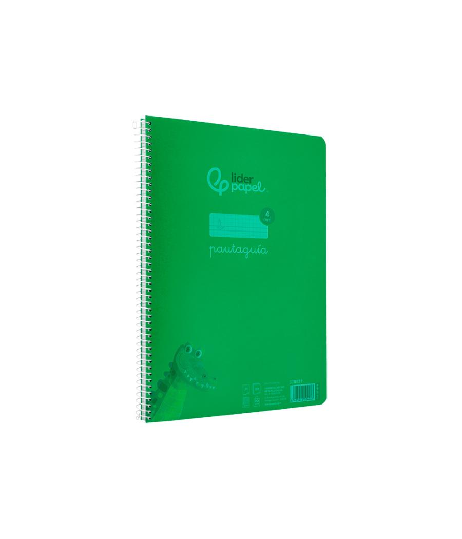 Cuaderno espiral liderpapel din a4 pautaguia tapa plástico80h 90gr cuadro pautado 4mm con margen color verde