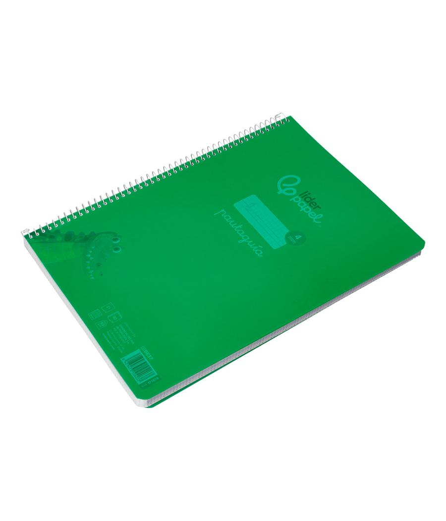 Cuaderno espiral liderpapel din a4 pautaguia tapa plástico80h 90gr cuadro pautado 4mm con margen color verde