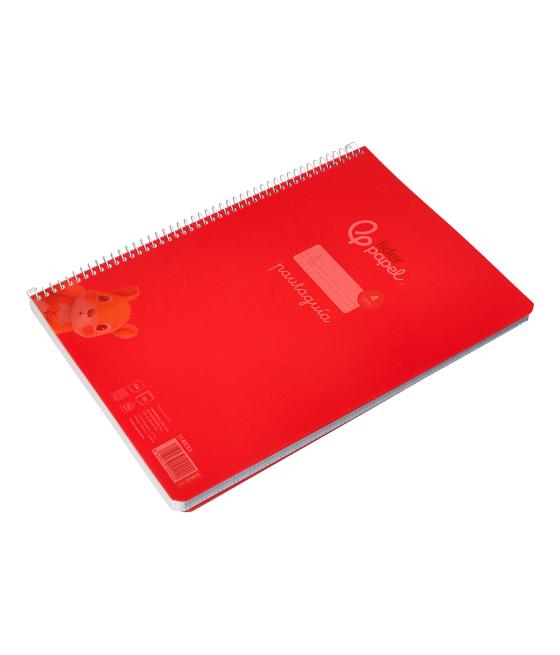 Cuaderno espiral liderpapel din a4 pautaguia tapa plástico80h 90gr cuadro pautado 4mm con margen color rojo