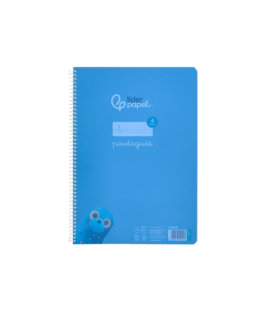 Cuaderno espiral liderpapel din a4 pautaguia tapa plástico80h 90gr cuadro pautado 4mm con margen color azul