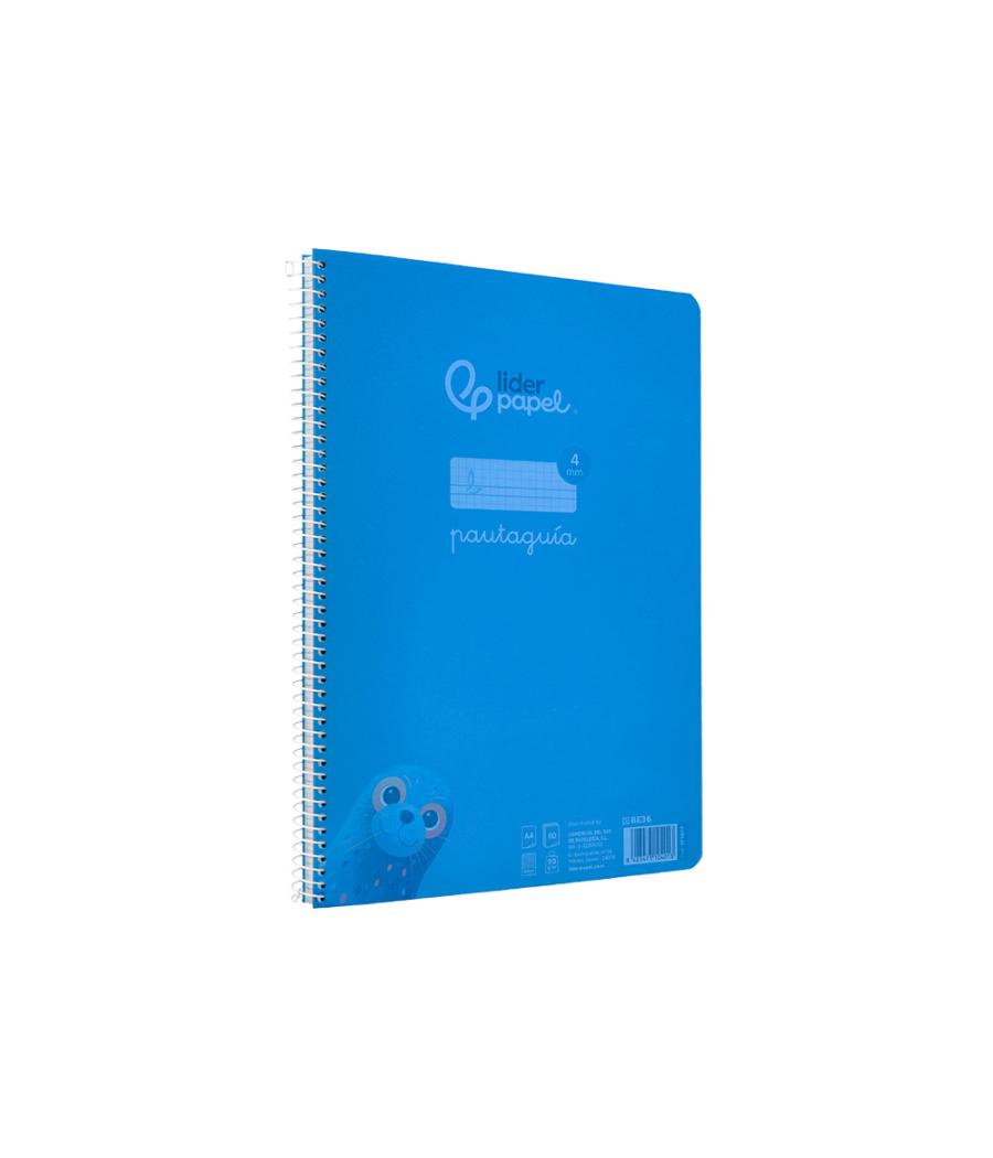 Cuaderno espiral liderpapel din a4 pautaguia tapa plástico80h 90gr cuadro pautado 4mm con margen color azul