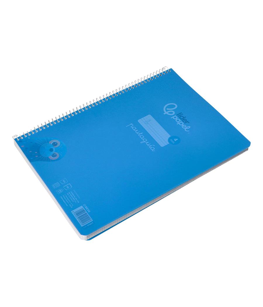 Cuaderno espiral liderpapel din a4 pautaguia tapa plástico80h 90gr cuadro pautado 4mm con margen color azul