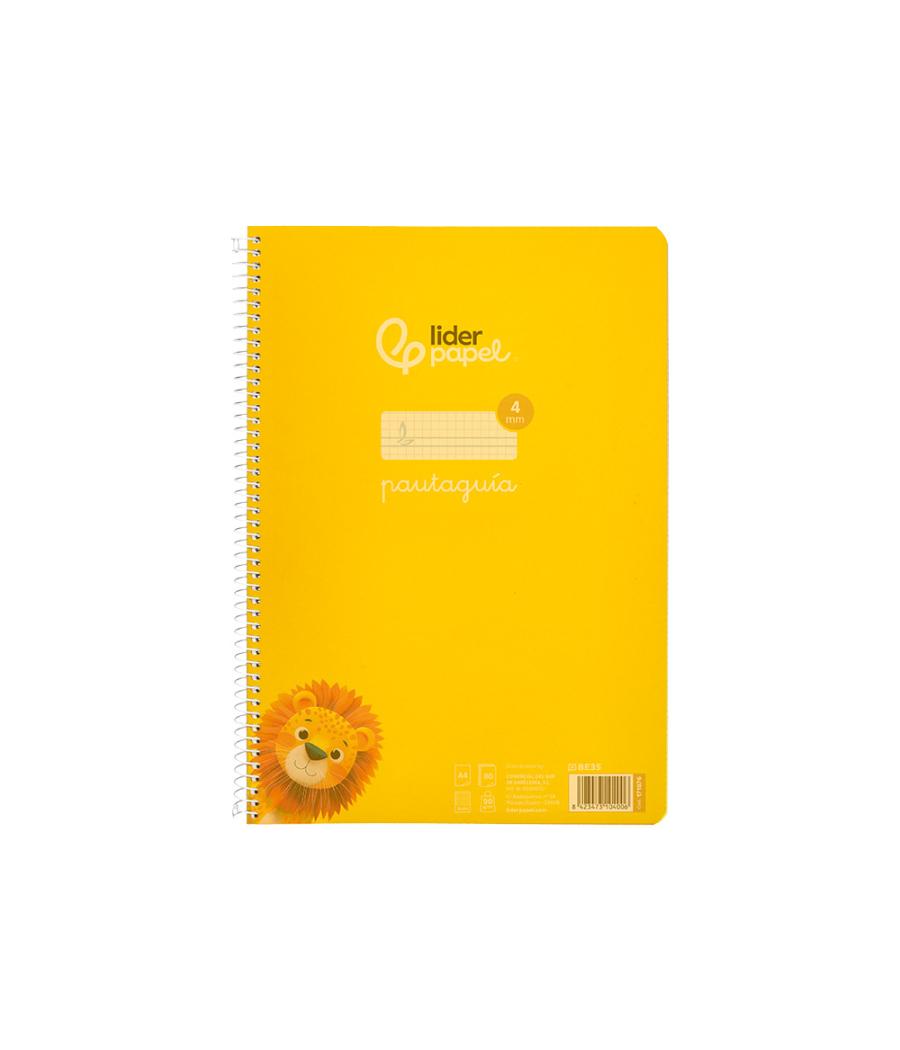 Cuaderno espiral liderpapel din a4 pautaguia tapa plástico80h 90gr cuadro pautado 4mm con margen color amarillo