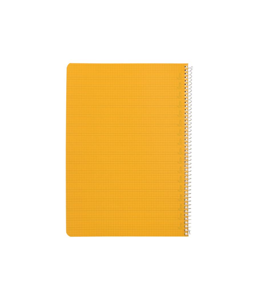 Cuaderno espiral liderpapel din a4 pautaguia tapa plástico80h 90gr cuadro pautado 4mm con margen color amarillo