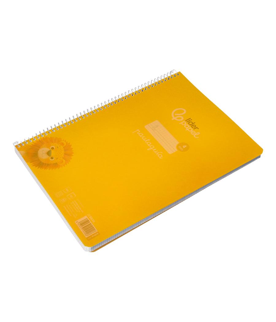 Cuaderno espiral liderpapel din a4 pautaguia tapa plástico80h 90gr cuadro pautado 4mm con margen color amarillo