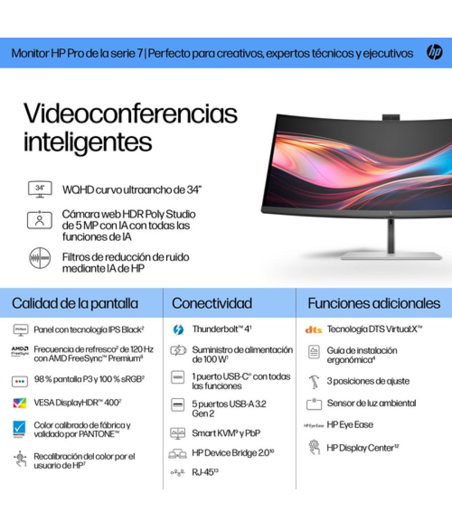 HP Monitor de videoconferencia WQHD Pro de la serie 7 de 34 pulgadas: 734pm
