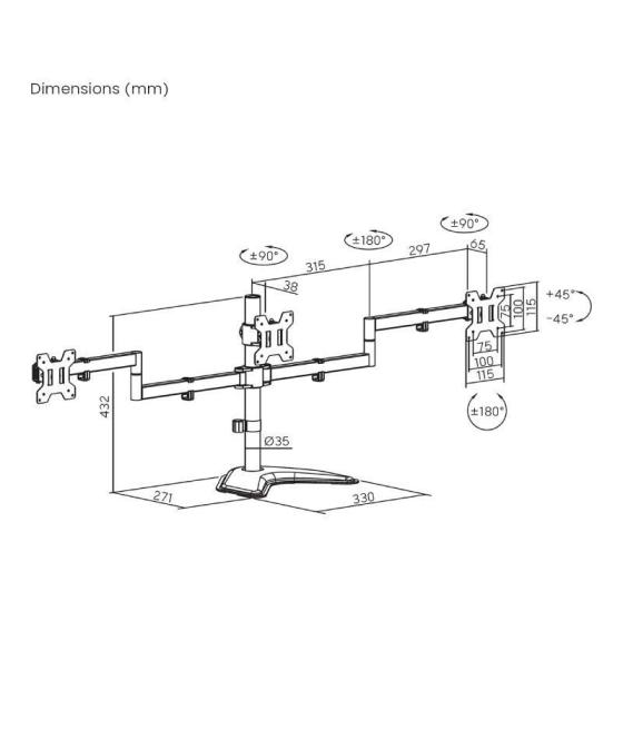 Soporte para 3 monitores aisens dt27tsr-287/ hasta 10kg