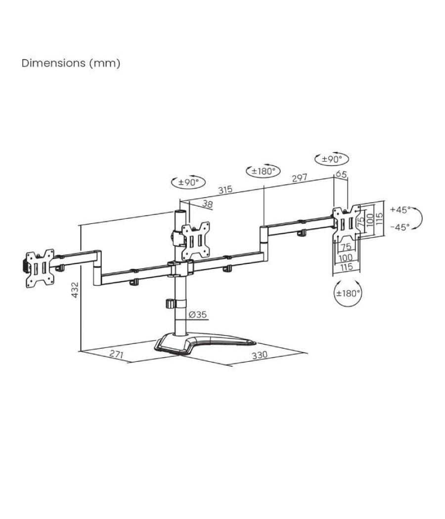 Soporte para 3 monitores aisens dt27tsr-287/ hasta 10kg