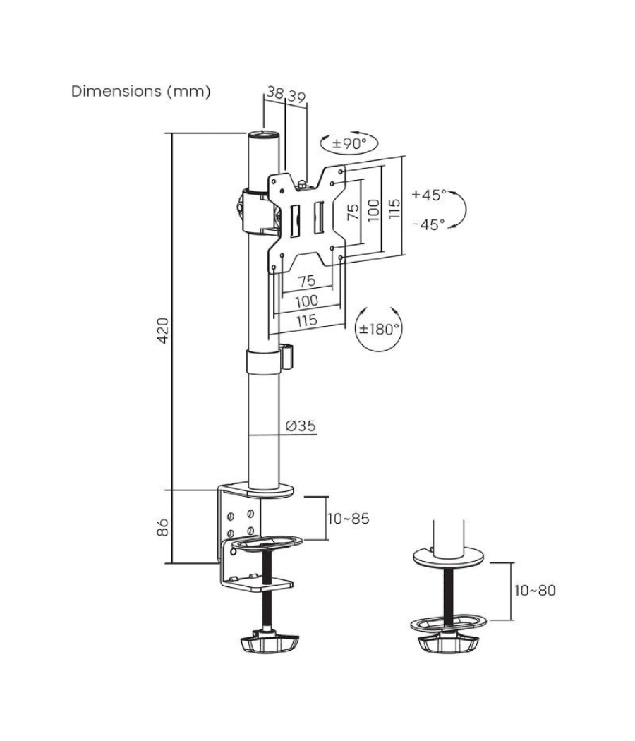 Soporte para monitor aisens dt32tsr-275/ hasta 10kg