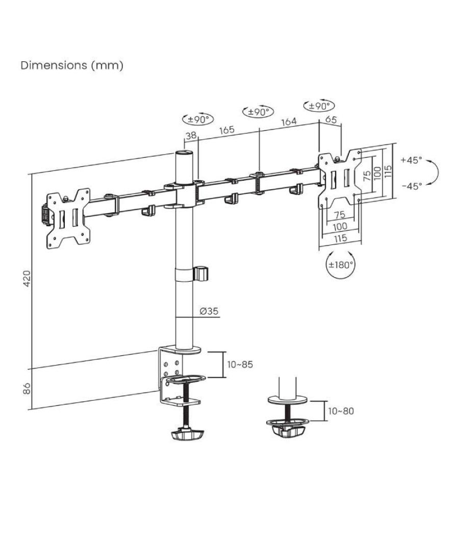 Soporte para 2 monitores aisens dt32tsr-279/ hasta 10kg