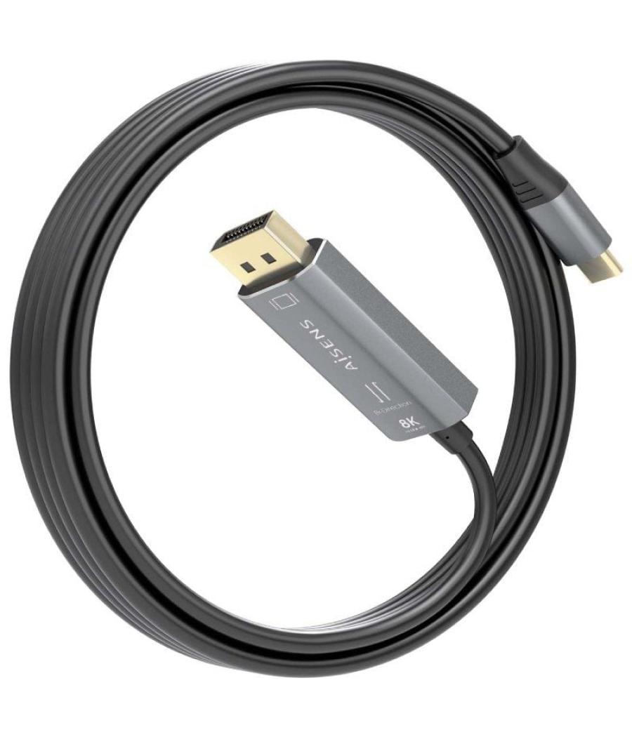 Cable conversor aisens a109-0880/ usb tipo-c macho - displayport macho/ 1.8m/ negro