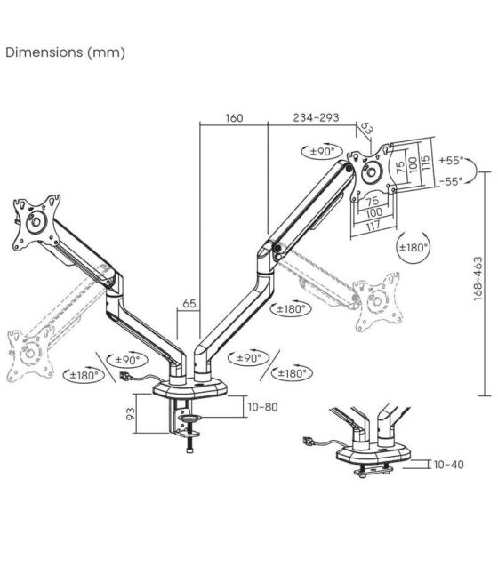 Soporte gaming para 2 monitores aisens dt32tsr-297/ hasta 9kg