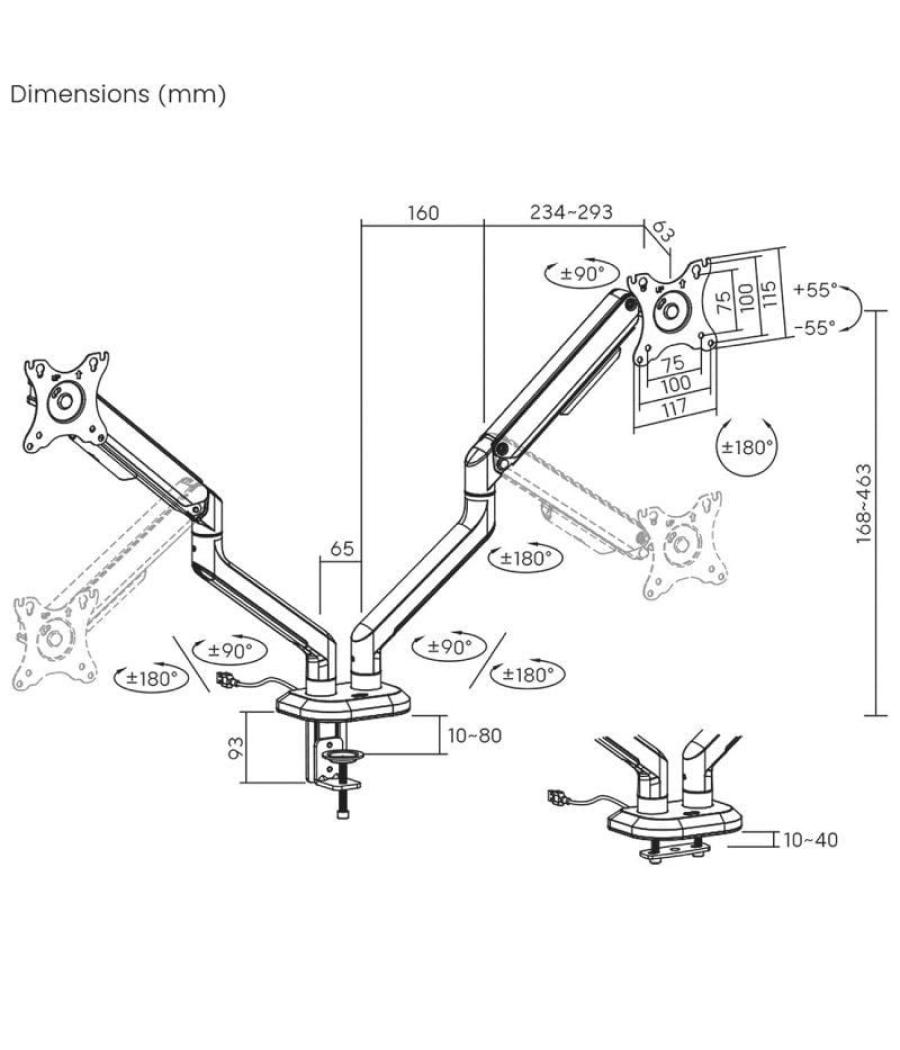 Soporte gaming para 2 monitores aisens dt32tsr-297/ hasta 9kg