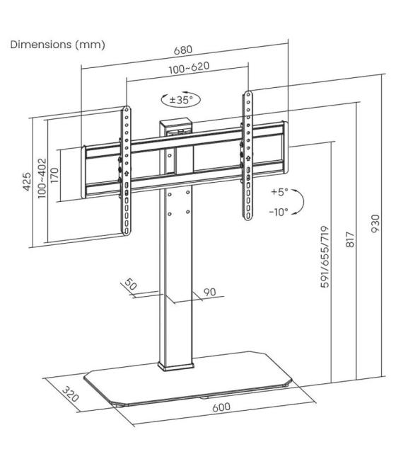 Soporte de mesa inclinable/ giratorio aisens dt86ts-291 para tv de 43-86'