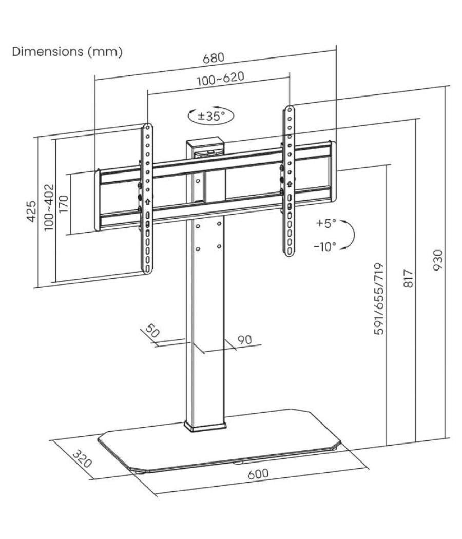 Soporte de mesa inclinable/ giratorio aisens dt86ts-291 para tv de 43-86'