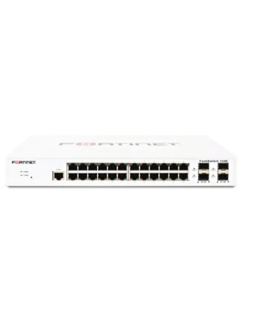 Switch gestionable fortinet fs-124e l2 24xge rj45 4xge sfp 256 mb ddr3 montaje rack sin ventilador