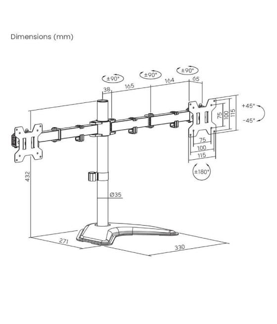 Soporte para 2 monitores aisens dt32tsr-285/ hasta 10kg