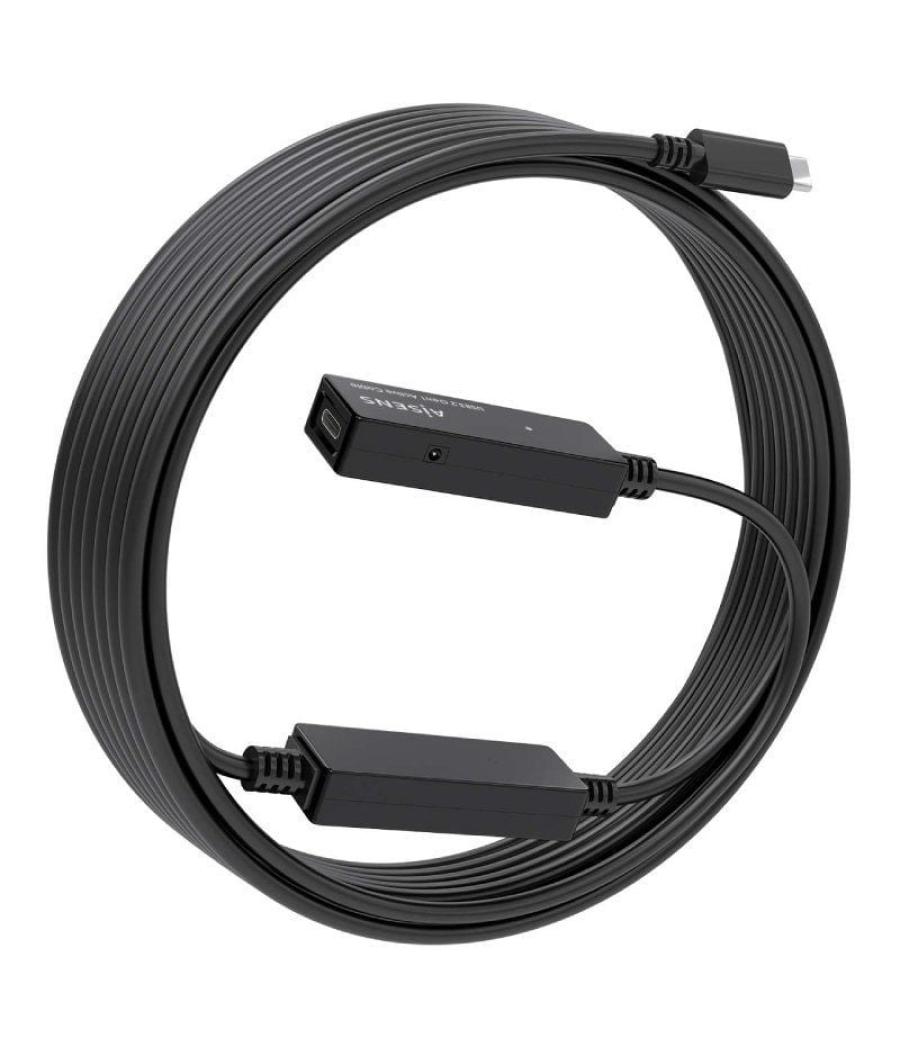 Cable alargador usb 3.2 con amplificador aisens a107-0870/ usb tipo-c macho - usb tipo-c hembra/ hasta 100w/ 20gbps/ 10m/ negro