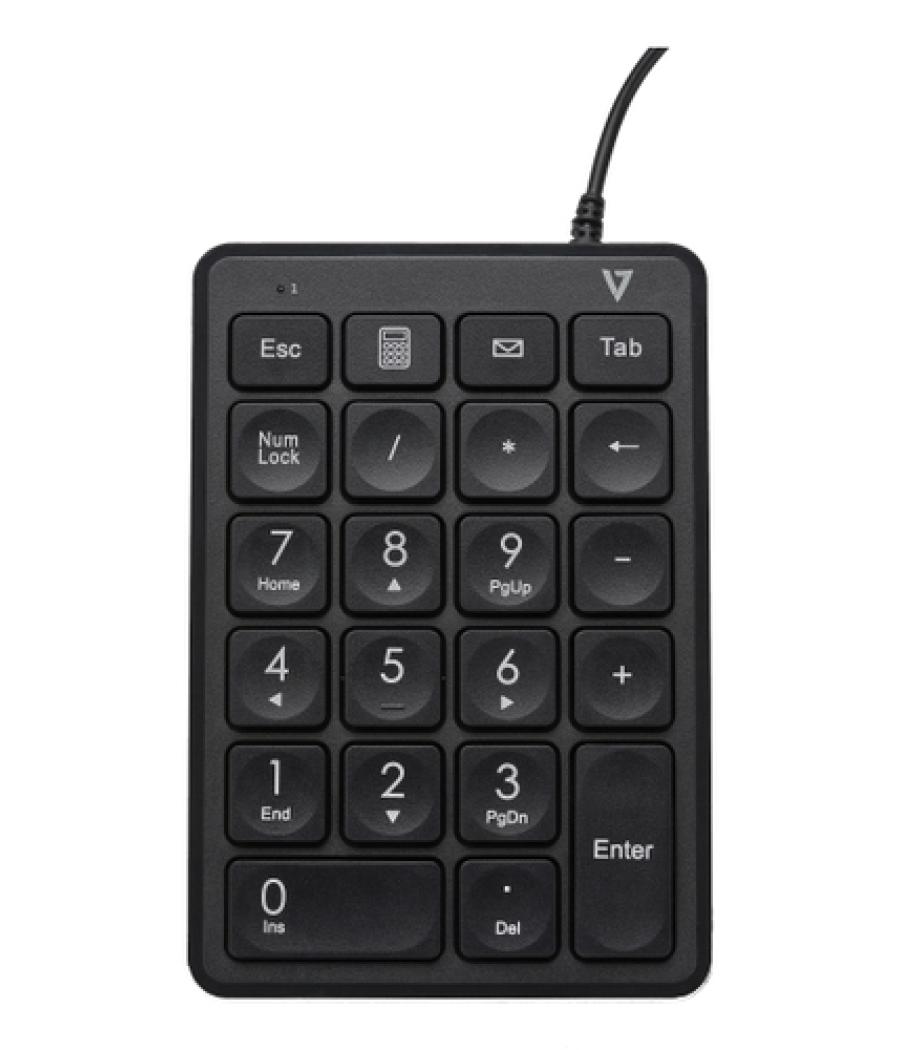 V7 Teclado numérico con cable USB KP350 de - 22 teclas - Teclas de acceso rápido de calculadora, tabulación, retroceso - Cable d