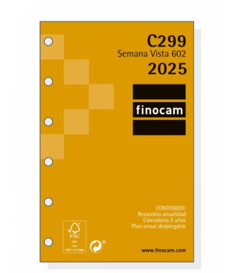 Recambio anual 2025 c299 classic602 73x114mm semana vista horizontal finocam 201240025