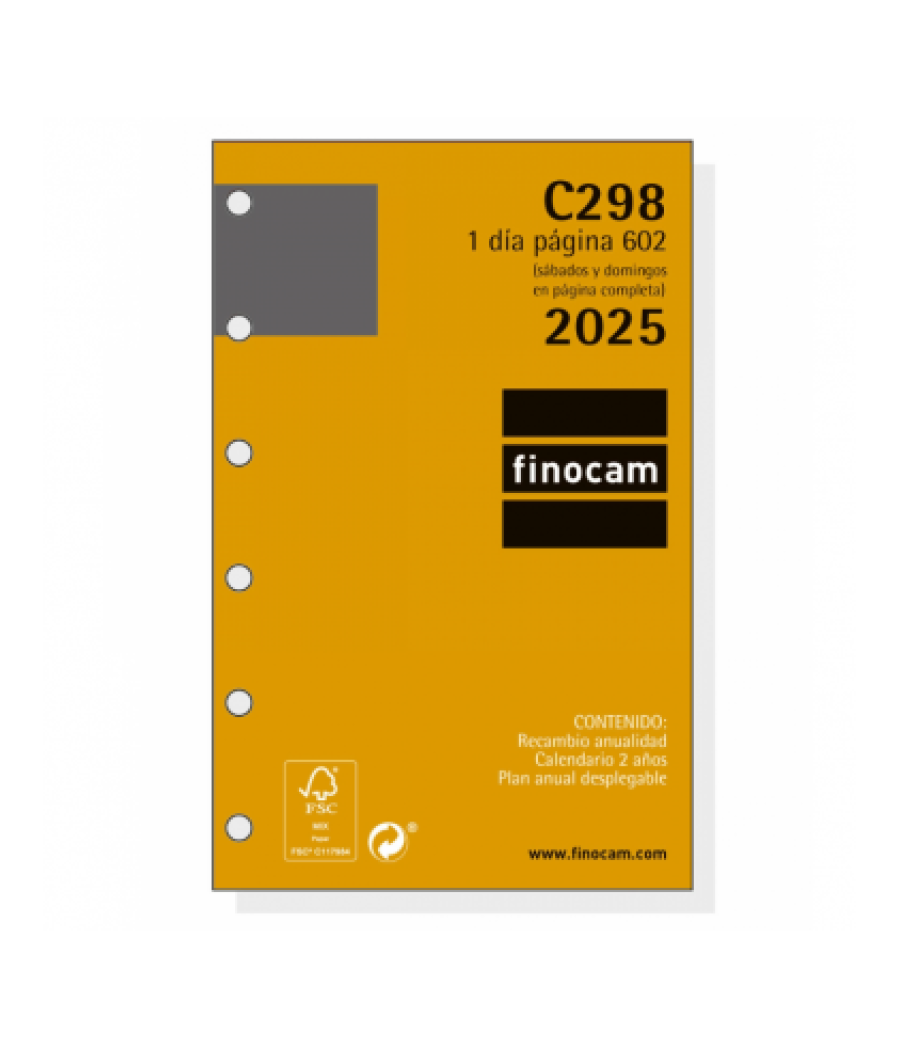 Recambio anual 2025 c298 classic602 73x114mm dia pagina finocam 201310025