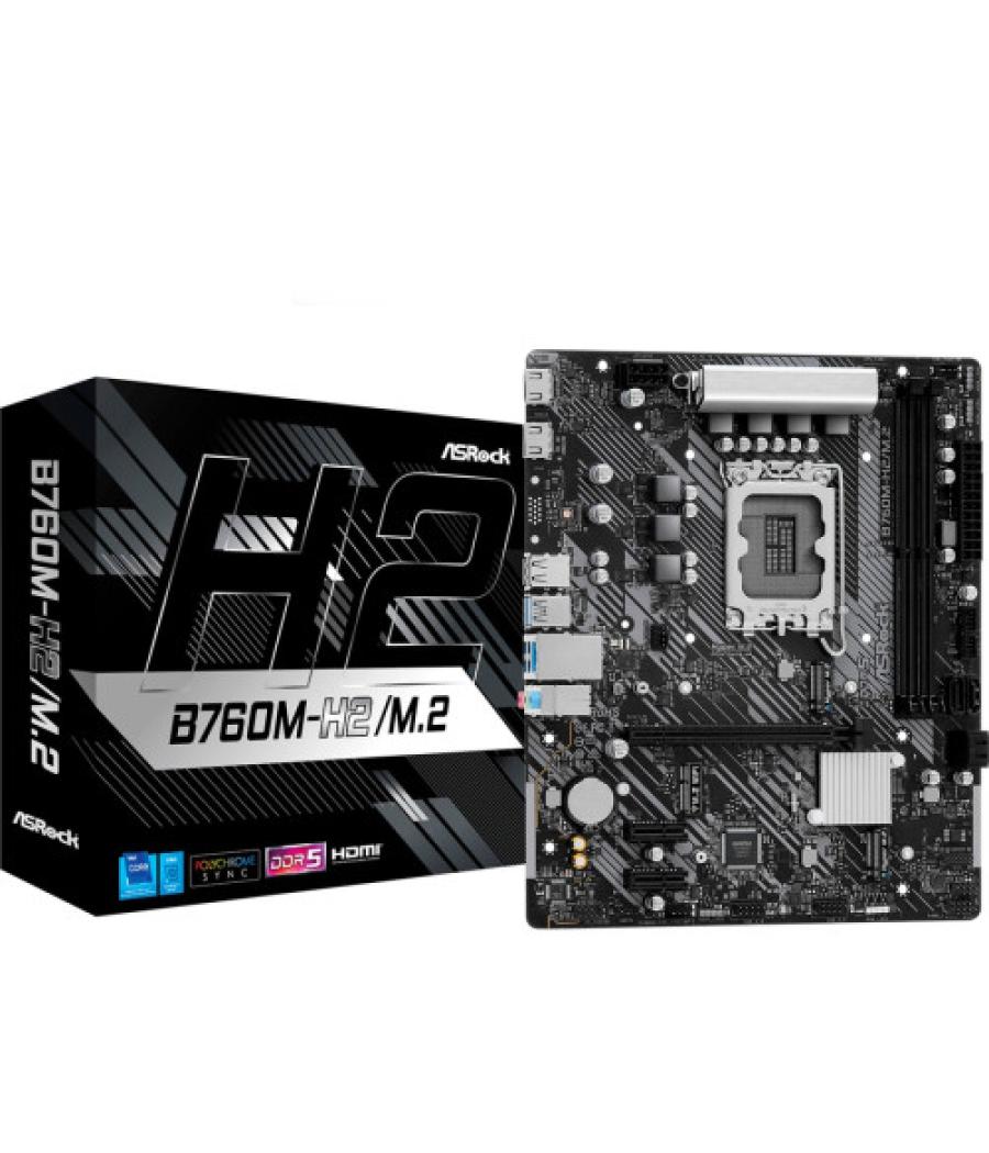 Placa asrock b760m-h2/m.2,intel,1700,b760,2ddr5,96gb,hdmi+dp,4sata+2m.2,5usb 3.2+1usb-c,gblan,matx